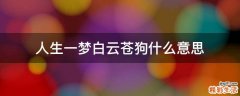 人生一梦白云苍狗什么意思