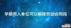 孕期用人单位可以解除劳动合同吗