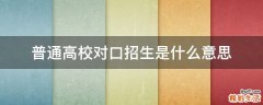 普通高校对口招生是什么意思