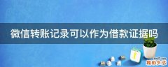 微信转账记录可以作为借款证据吗