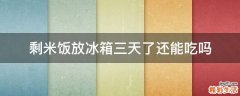 剩米饭放冰箱三天了还能吃吗