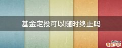 基金定投可以随时终止吗