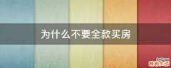 为什么不要全款买房