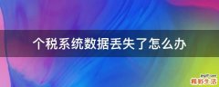 个税系统数据丢失了怎么办