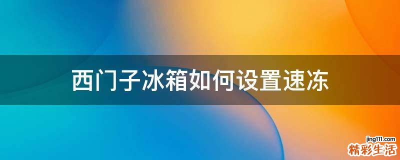 西门子冰箱如何设置速冻