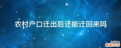 农村户口迁出后还能迁回来吗