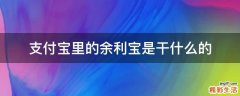支付宝里的余利宝是干什么的