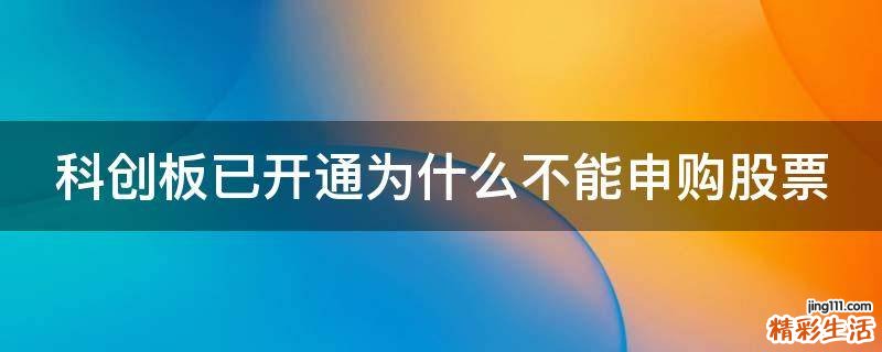 科创板已开通为什么不能申购股票