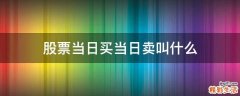 股票当日买当日卖叫什么