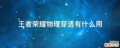 王者荣耀物理穿透有什么用