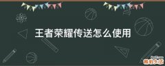 王者荣耀传送怎么使用