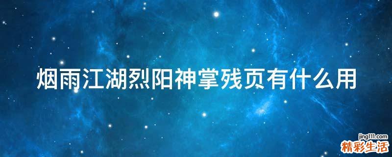 烟雨江湖烈阳神掌残页有什么用