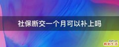 社保断交一个月可以补上吗