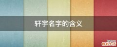 轩宇名字的含义