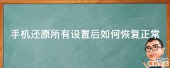 手机还原所有设置后如何恢复正常