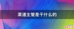 渠道主管是干什么的