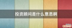 投资顾问是什么意思啊