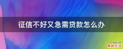 征信不好又急需贷款怎么办