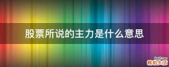 股票所说的主力是什么意思