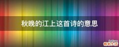 秋晚的江上这首诗的意思