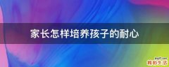 家长怎样培养孩子的耐心
