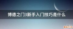 博德之门3新手入门技巧是什么