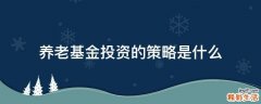养老基金投资的策略是什么