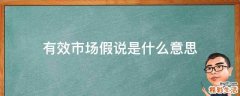 有效市场假说是什么意思