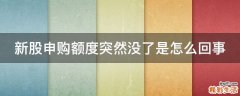 新股申购额度突然没了是怎么回事