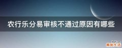 农行乐分易审核不通过原因有哪些