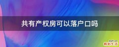 共有产权房可以落户口吗
