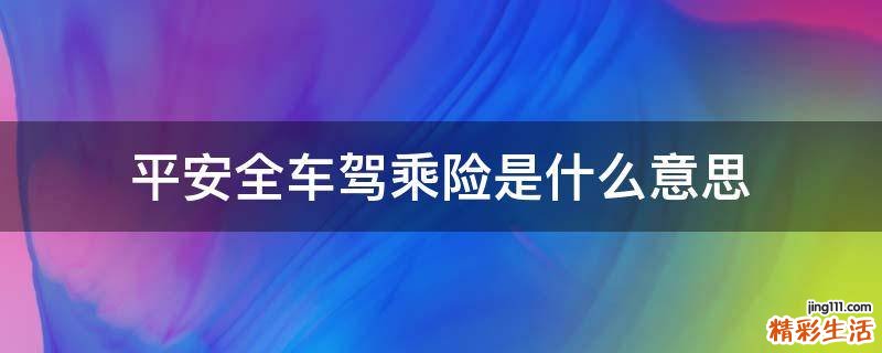 平安全车驾乘险是什么意思