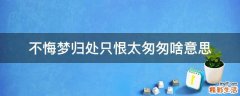 不悔梦归处只恨太匆匆啥意思
