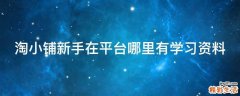 淘小铺新手在平台哪里有学习资料