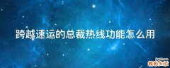 跨越速运的总裁热线功能怎么用