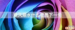 顺风顺水什么意思下一句