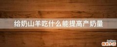 给奶山羊吃什么能提高产奶量