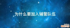 为什么要加入辅警队伍