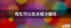 母乳可以放冰箱冷藏吗