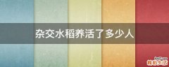 杂交水稻养活了多少人