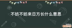 不妨不妨来日方长什么意思