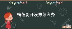 榴莲剥开没熟怎么办