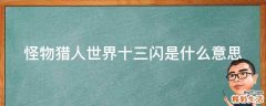 怪物猎人世界十三闪是什么意思