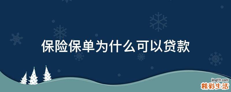 保险保单为什么可以贷款