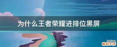 为什么王者荣耀进排位黑屏