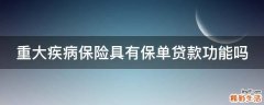重大疾病保险具有保单贷款功能吗