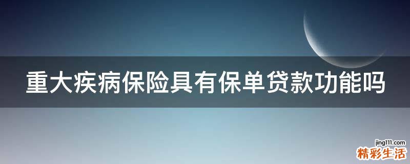 重大疾病保险具有保单贷款功能吗