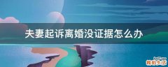 夫妻起诉离婚没证据怎么办