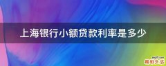 上海银行小额贷款利率是多少