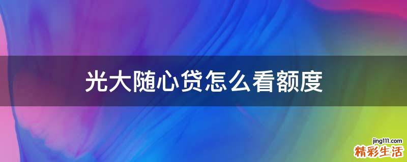 光大随心贷怎么看额度